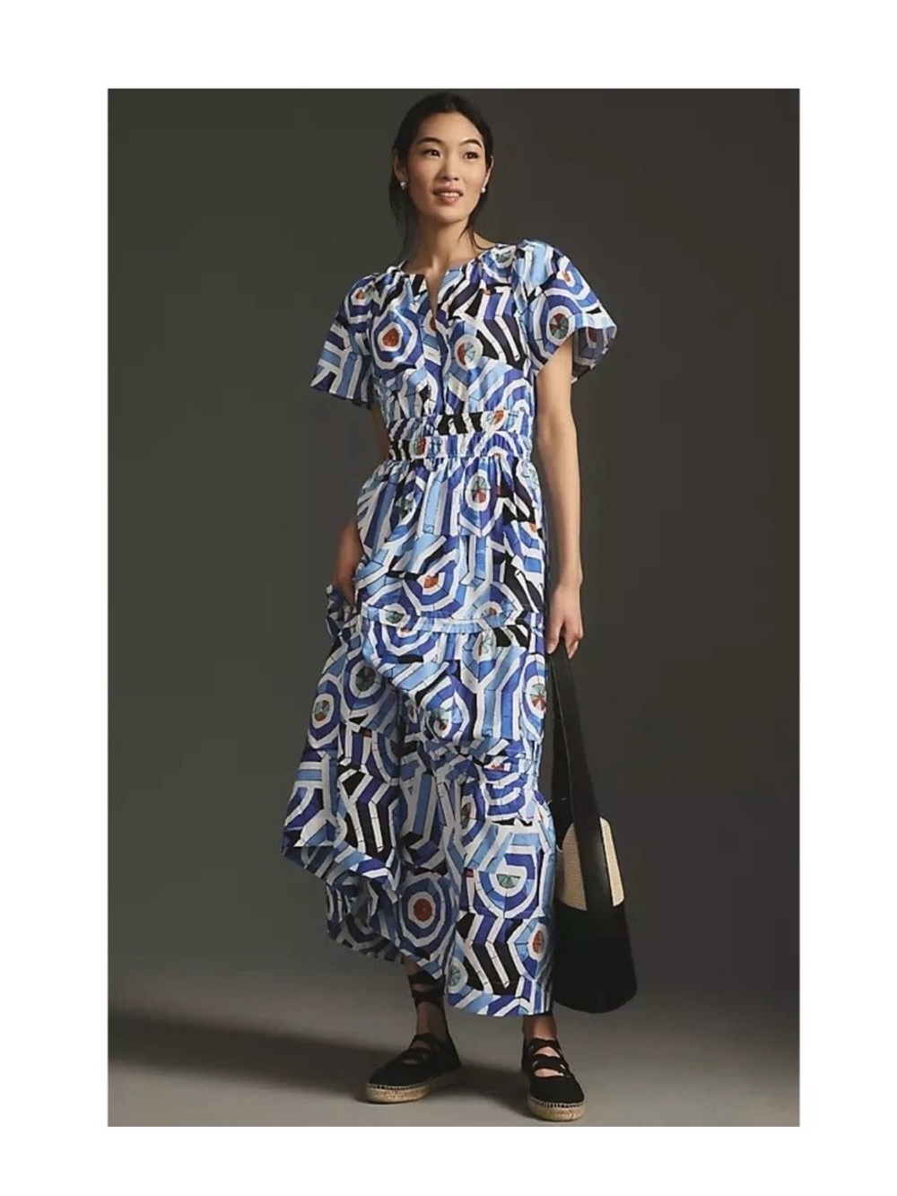 Anthropologie Somerset Blue Geometric Print Midi Dress
